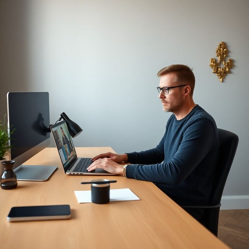 Osoba sleduje webinář na notebooku u pracovního stolu